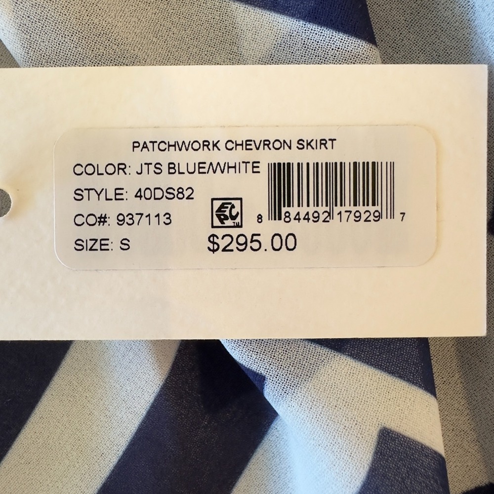 NEW Milly‎ Patchwork Chevron Swimsuit Cover-Up Midi Wrap Skirt-Blue/White-Size S - Picture 12 of 15